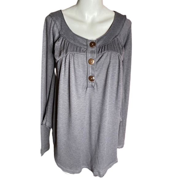 Free People Gray Waffle Henley XS 0-2 NWTS - Picture 2 of 9